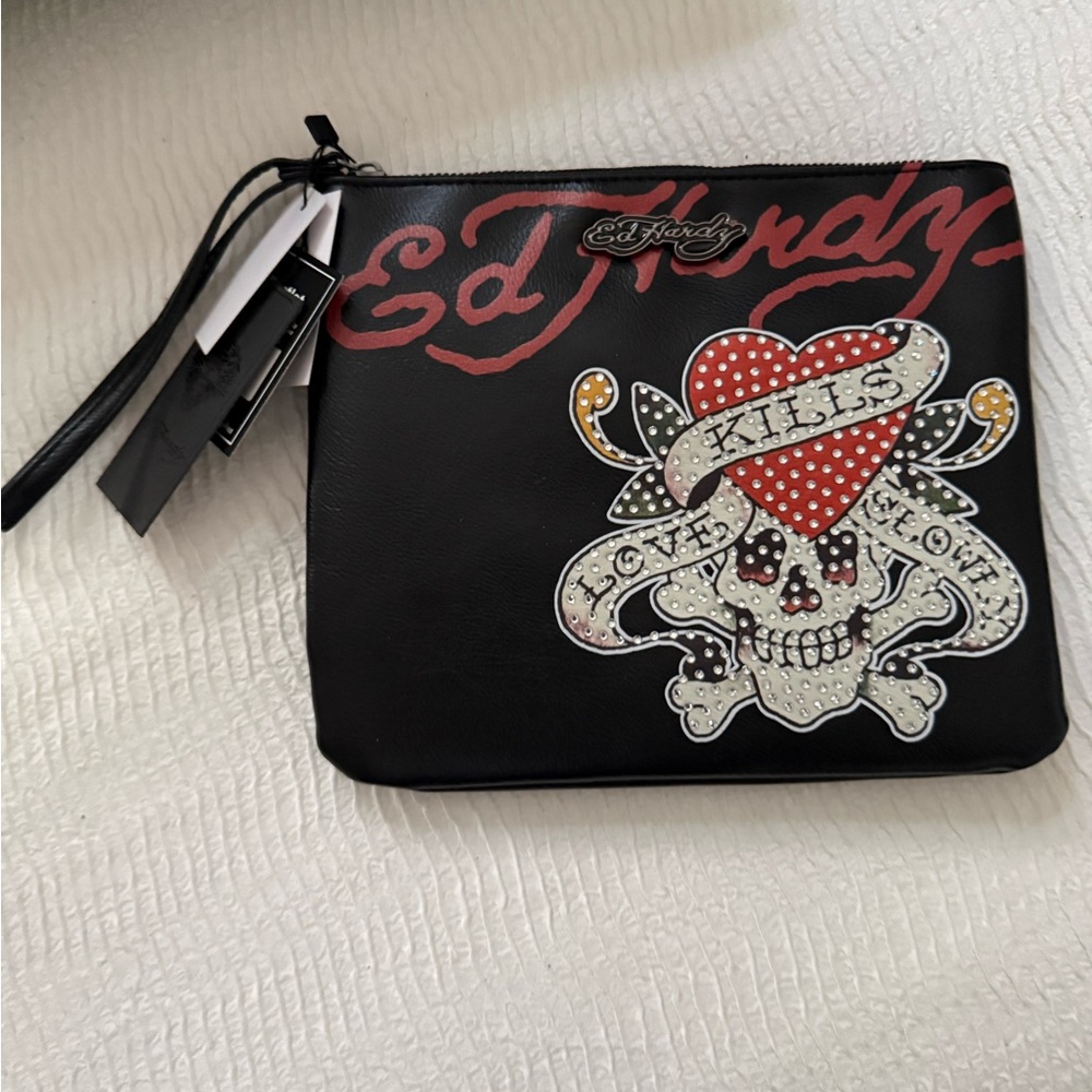 Ed Hardy Black Skull Wristlet